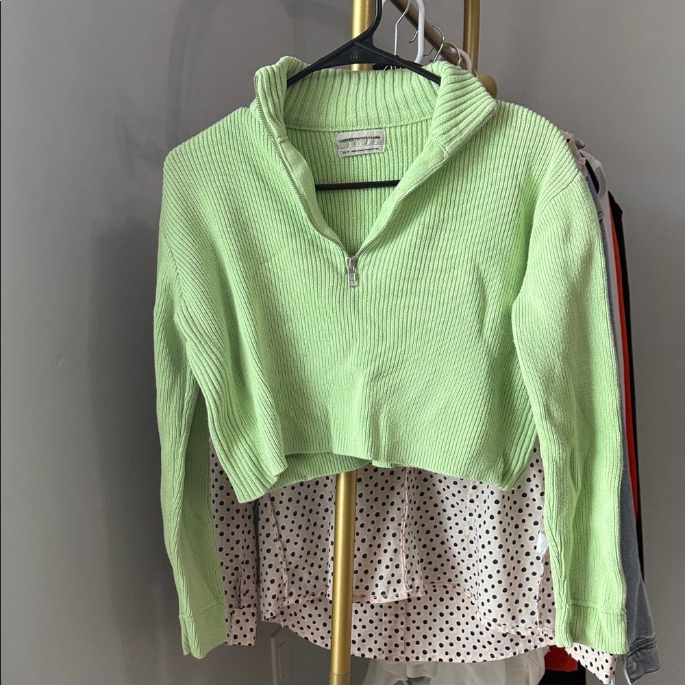 Light Green Ribbed Half-Zip Sweater